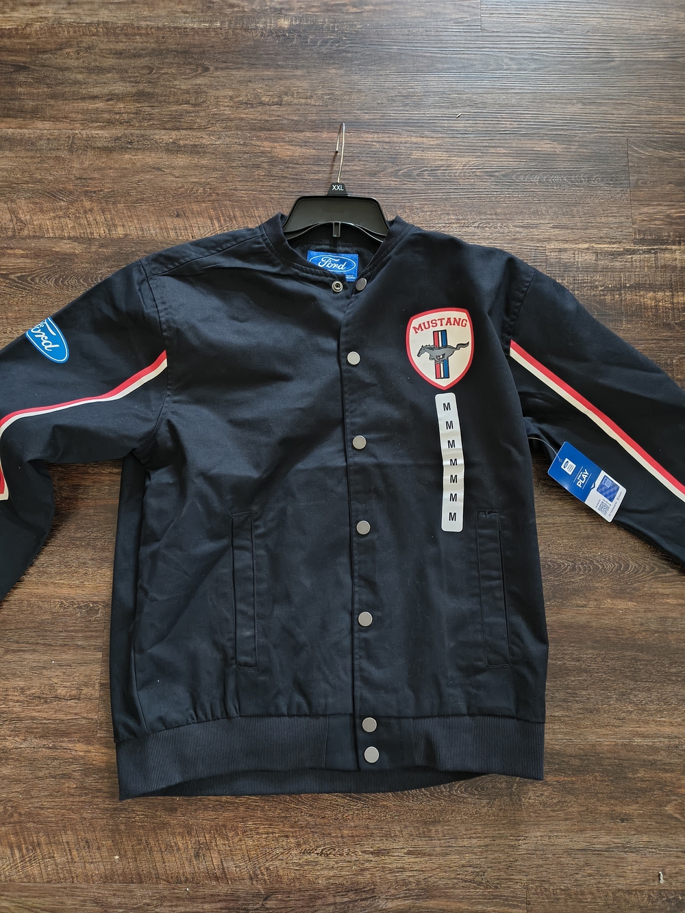 Ford Mustang Medium Black Jacket with Blue Label and Red Patch
